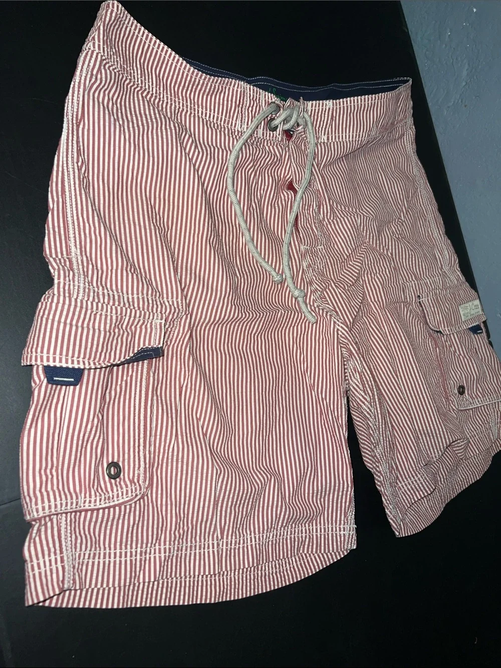 J. Crew Red & White Striped Swim Trunks